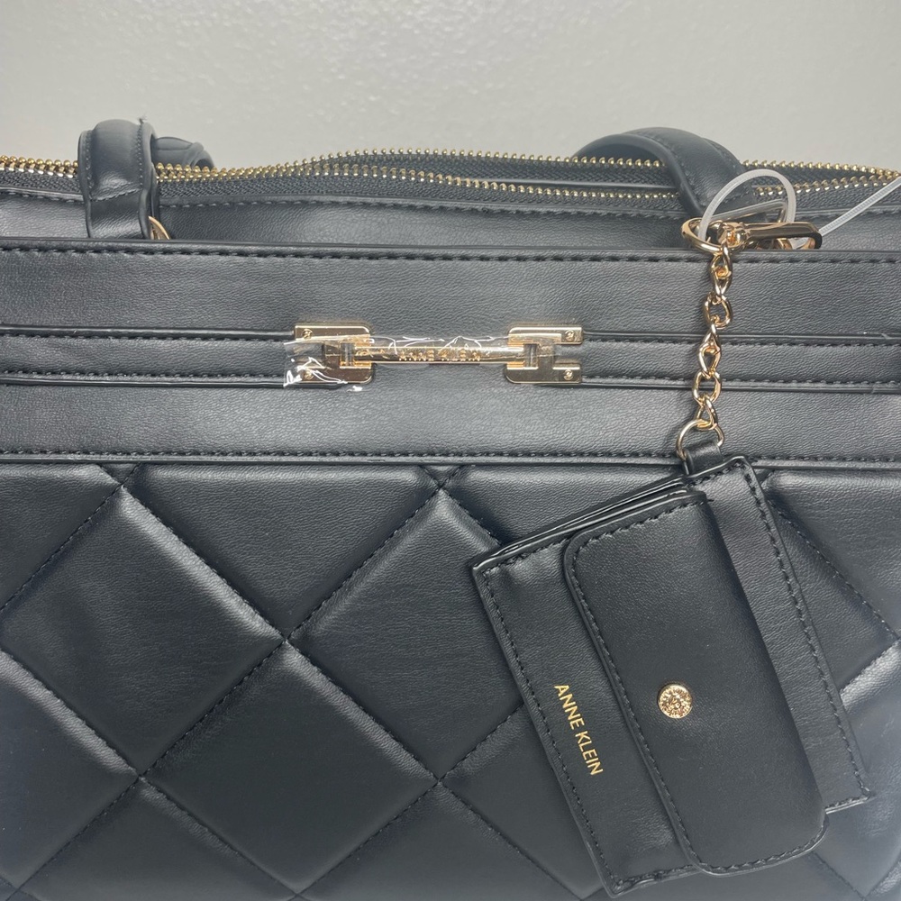 Anne Klein Quilted Tote with Card Case Black with Gold Accents. NWOT - Picture 2 of 11